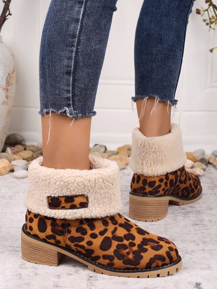 Beyond Apparel - Wholesale Boots - Women's - Leopard Block Heel Fuzzy Boots