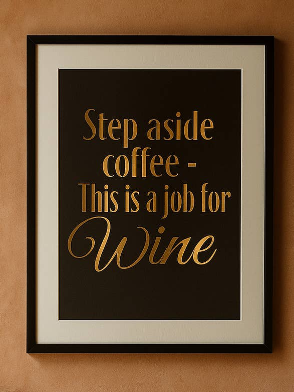 Hazte a un lado, café, esto es un trabajo para el vino - Impresión en papel A4 con lámina dorada para venta al por mayor de Vinotopia