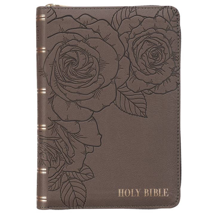 Christian Art Gifts - Wholesale Religion Book - KJV Bible Compact LP Faux Leather, Gray w/zipper