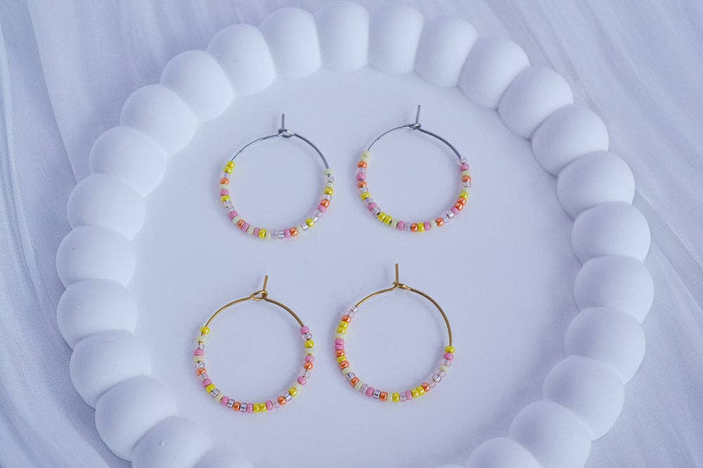 Linati Studio - Wholesale Hoop Earrings - Creoles with Pearls - Pink Lemonade1
