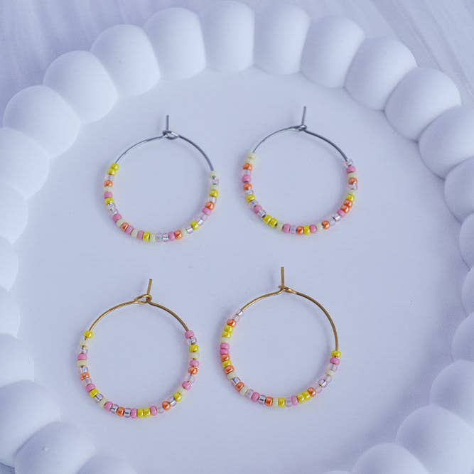 Linati Studio - Wholesale Hoop Earrings - Creoles with Pearls - Pink Lemonade1