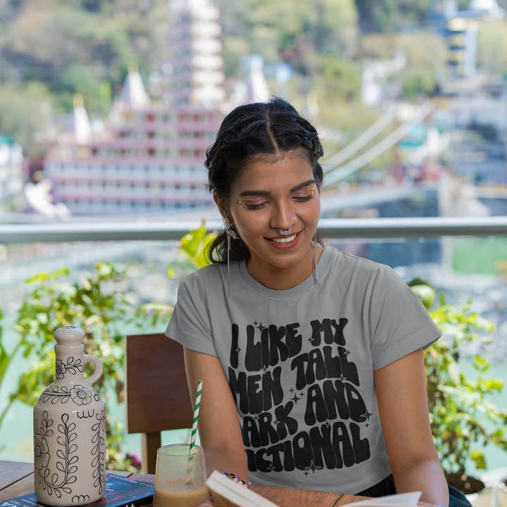 Adult Tee - I like my men tall dark and fictional for wholesale by Words of Ivy