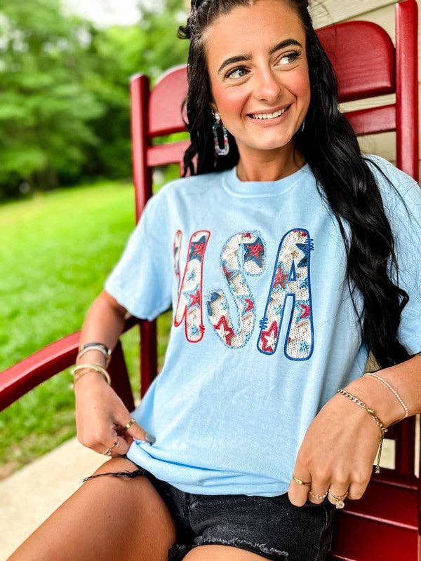 Crochet Star Block USA Tee for wholesale by Dash Forward Wholesale