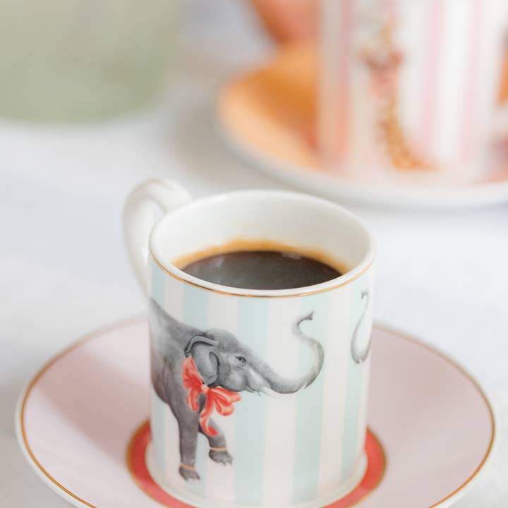 Yvonne Ellen - Wholesale Coffee/Tea Cup - Yvonne Ellen Animal Espresso Cup & Saucers, Set of 2