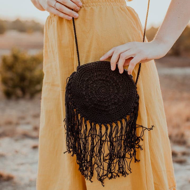 Sac macramé miel noir pour la vente par Bohia