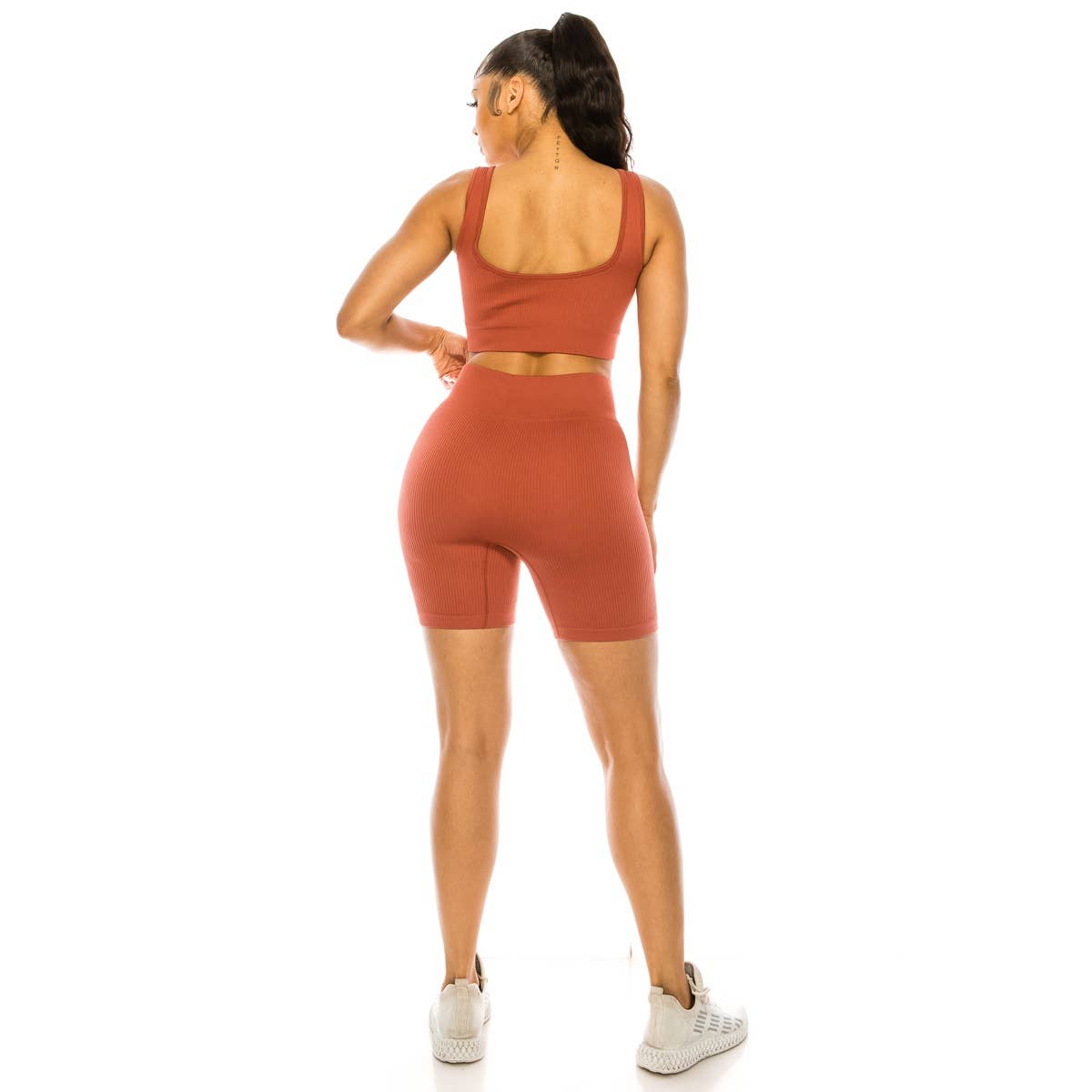 Lime All the Time – wholesale Activewear set – Women′s – 2 Pcs Set Ribbed Muscle Tank Bra and Highwaist Short9