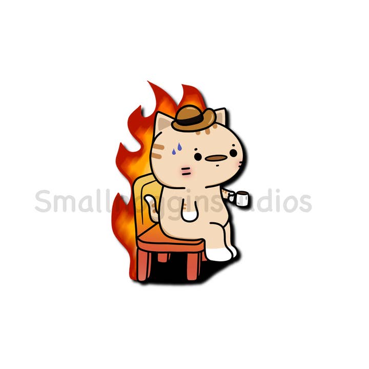Small Noggin Studios - Wholesale Sticker - Cat On Fire "its fine" Meme Funny Vinyl Sticker