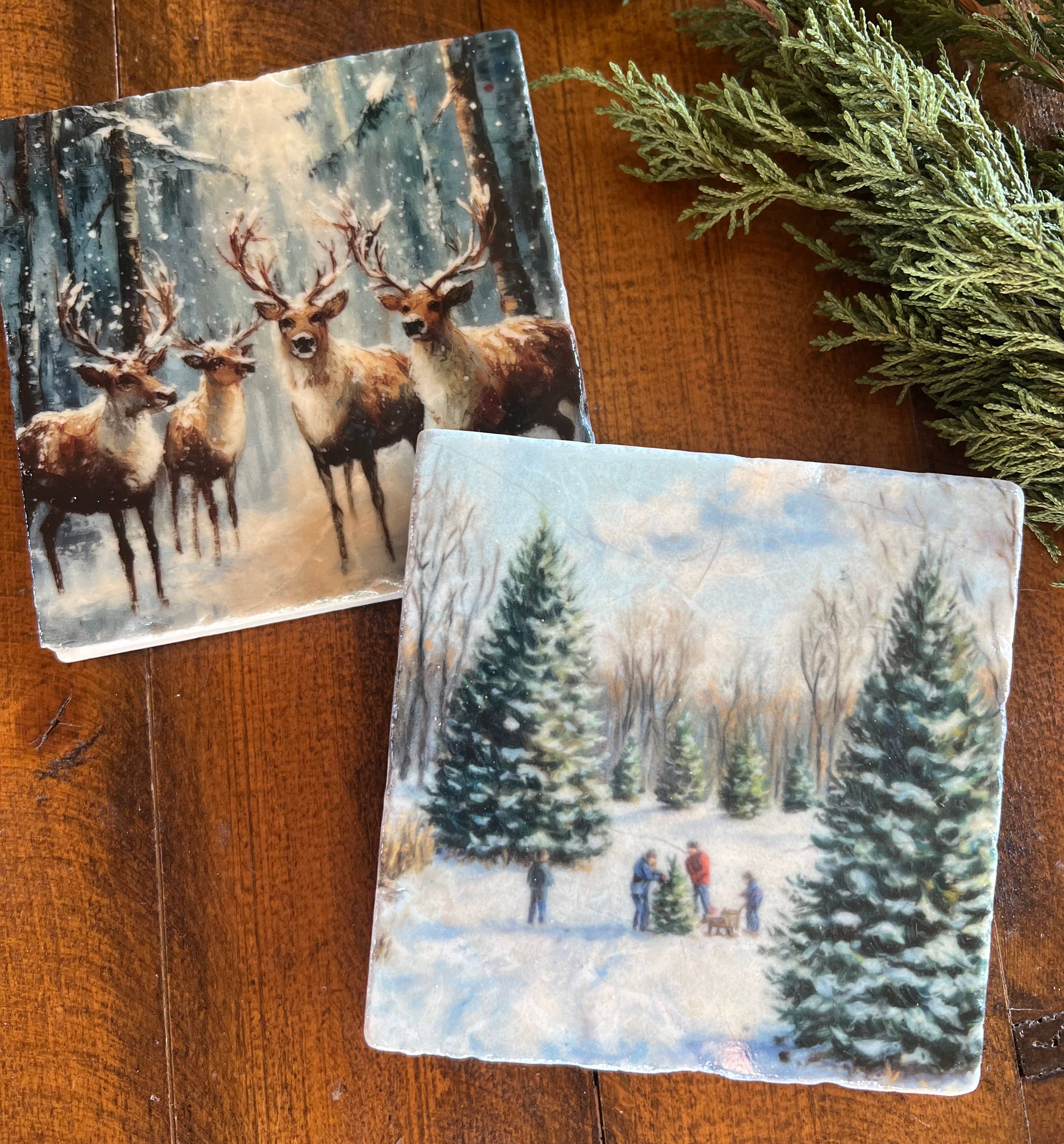 The Painted Lily - Wholesale Coasters - Vintage Christmas stone coasters - case of 41