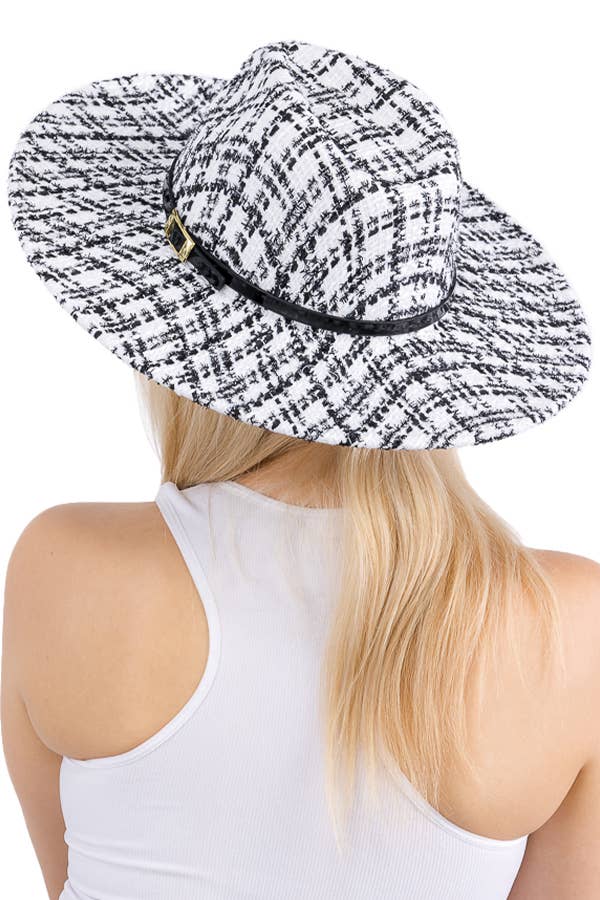 Cap Zone – wholesale Fedora - Unisex – Glansigt bälte dekor Pläd Tinsel Tweed tyg bred Rancher Hat11