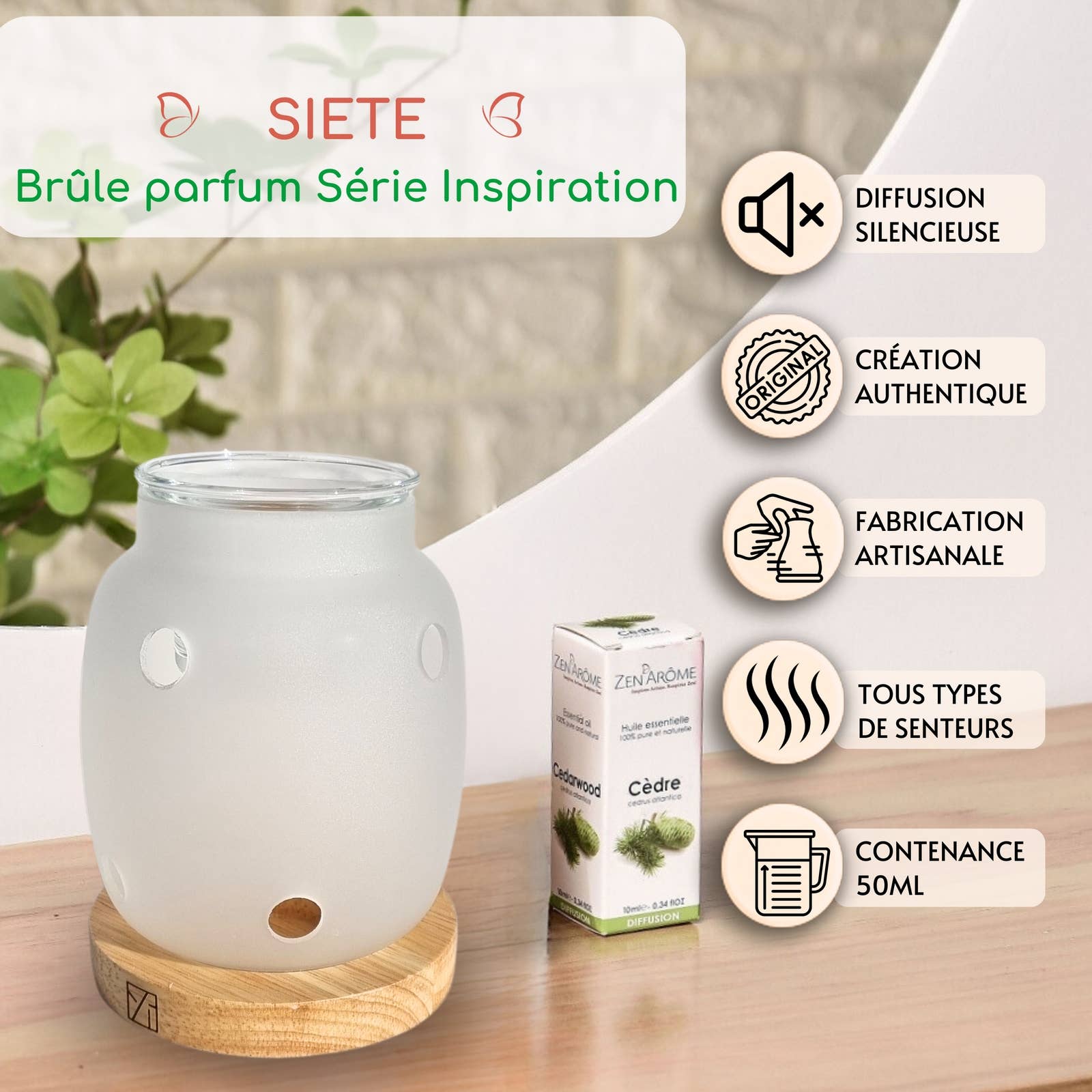 Zen'Arôme - Wholesale Oil Warmer - Scented Wax Burner Inspiration Series Siete - Wood & Glass2