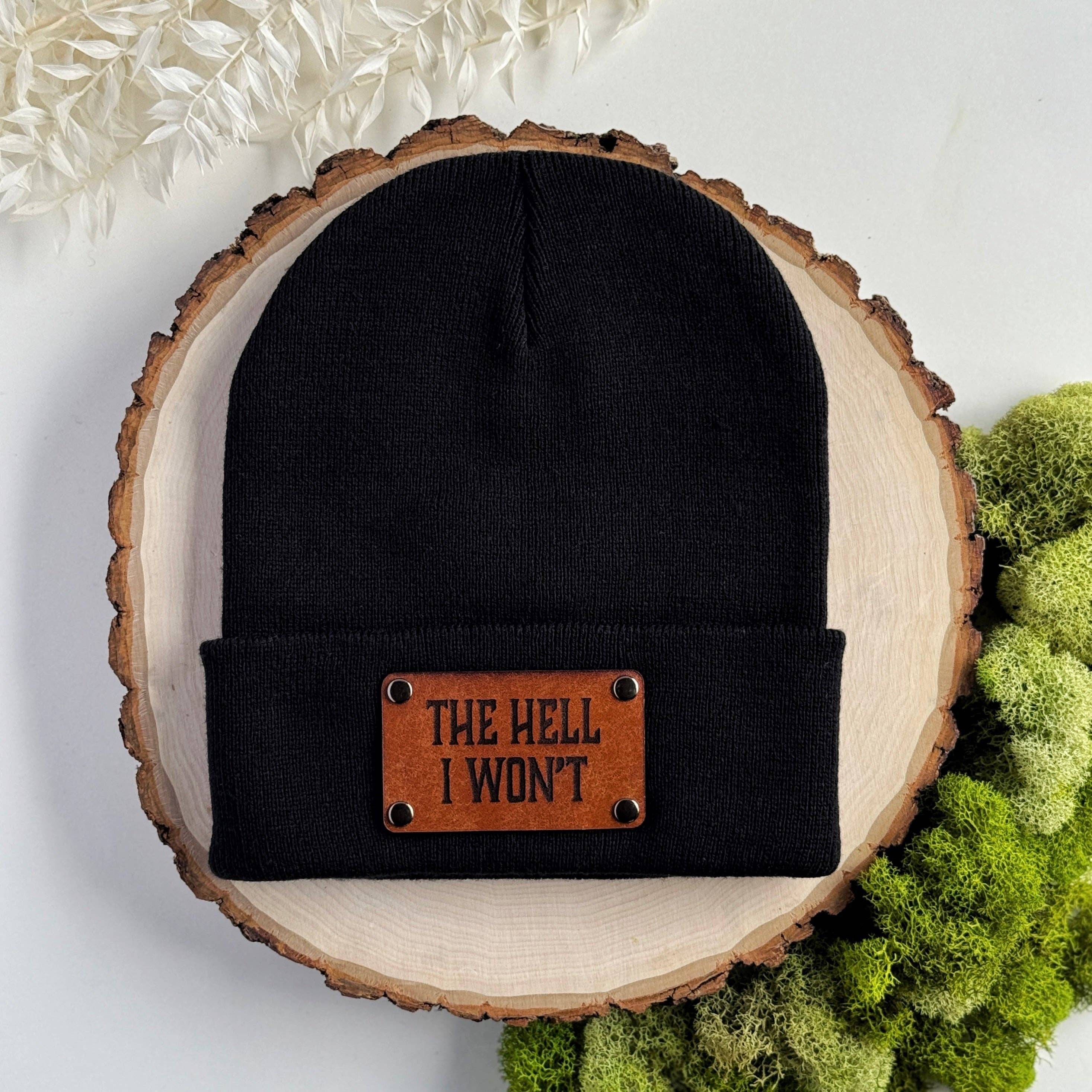 The Lonely Pine - Wholesale Beanie - Unisex - The Hell I Won't beanie with snap on/off leather patch8