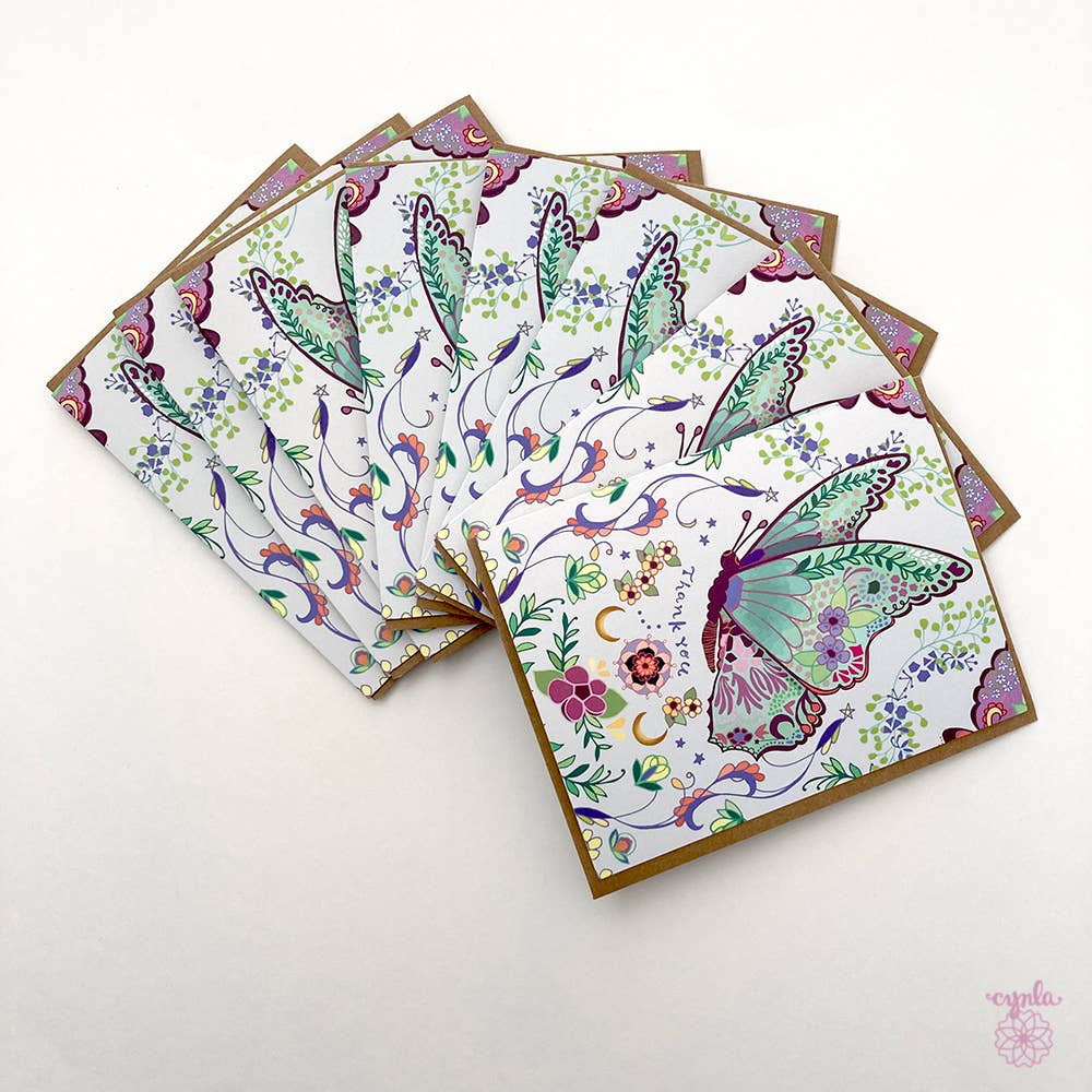 Cynla - Wholesale Thank You Card - Butterfly thank you card - butterflies flight flowers pretty4
