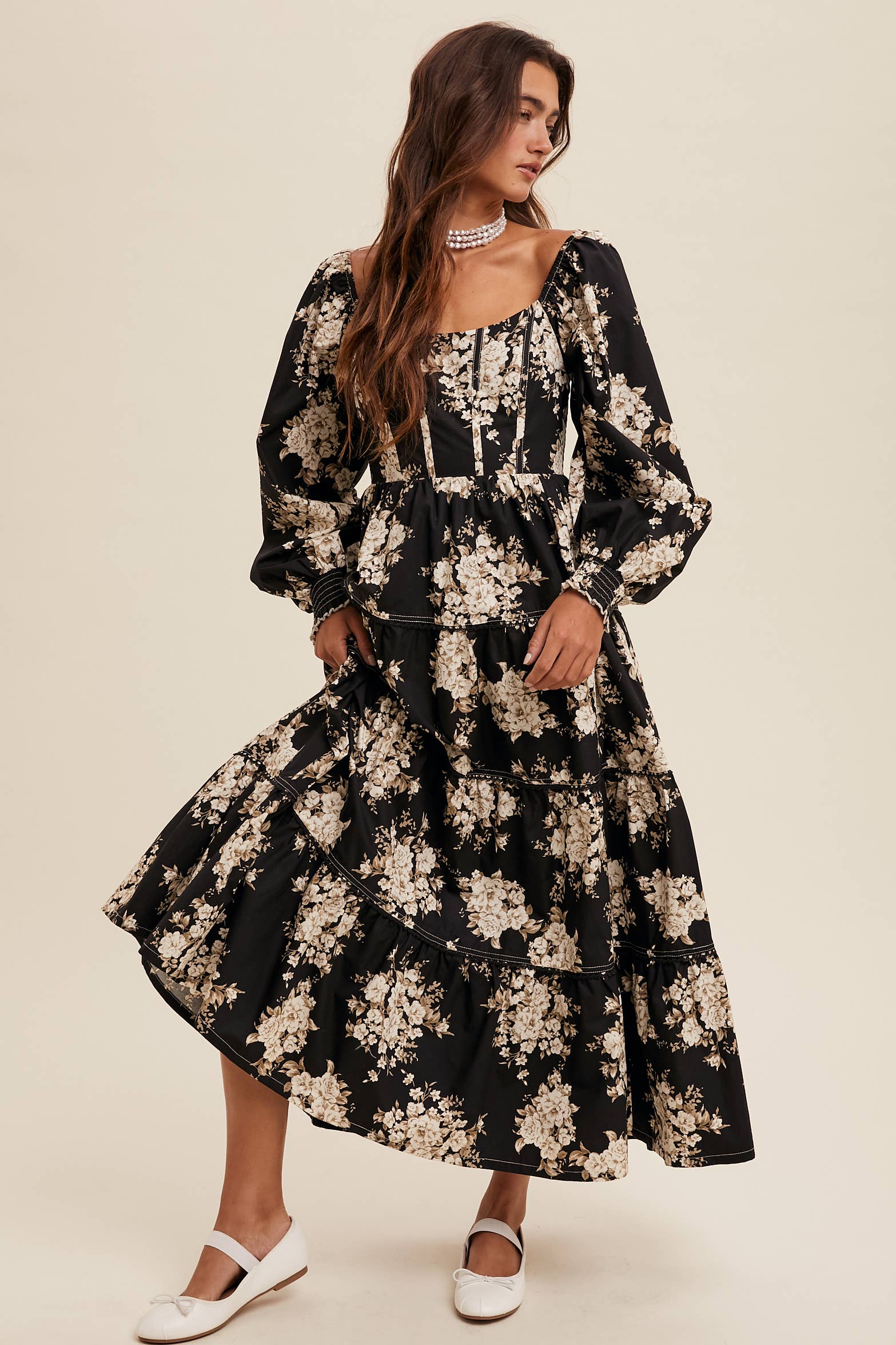 Listicle - Wholesale Dress - Women's - Romantic Floral Tiered Maxi Dress10