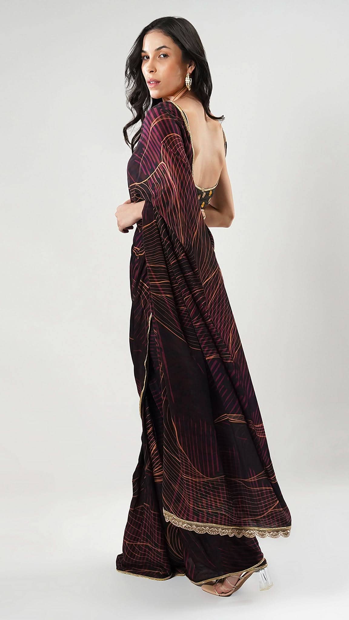 Black Nesavaali Judy Pre-Stitched Printed Saree - Elegant for wholesale on Faire1