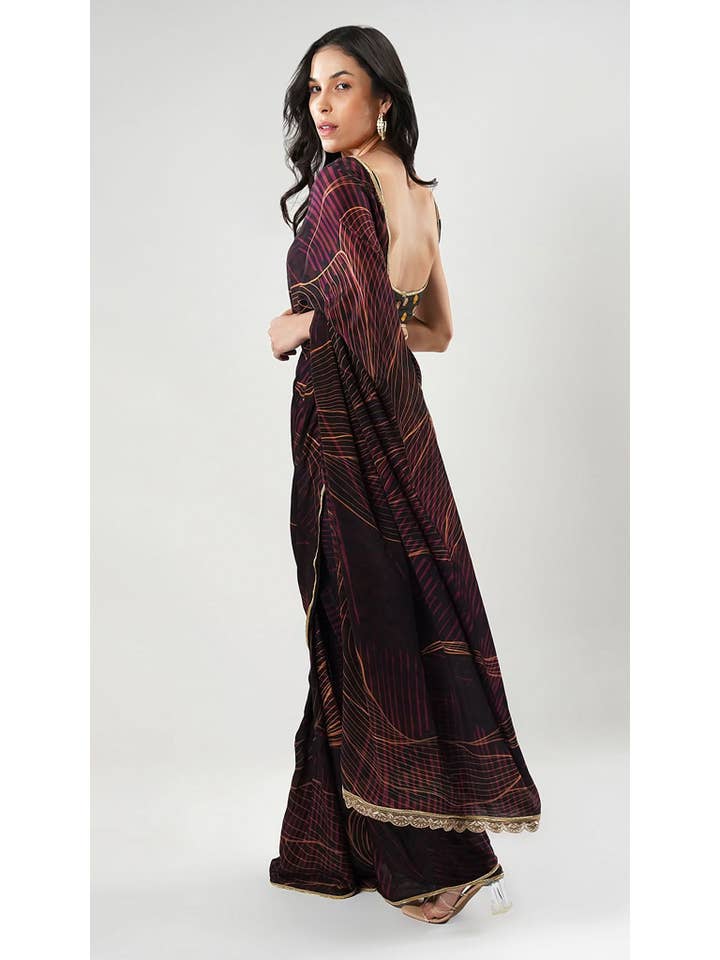 Black Nesavaali Judy Pre-Stitched Printed Saree - Elegant for wholesale on Faire1