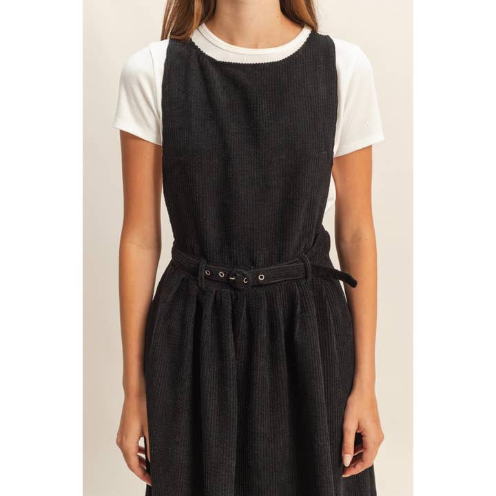 HYFVE - Wholesale Dress - Women's - Sleeveless Corduroy Apron Belted Midi Dress3