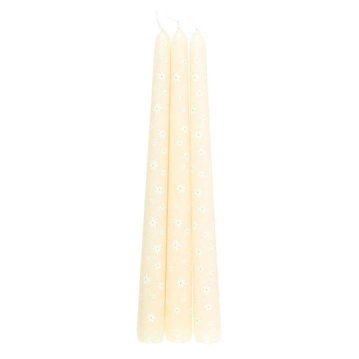 Something Different Wholesale - Wholesale Tapered Candle/Candlestick - Set of 3 Carrot Patch White Daisy Taper Candles