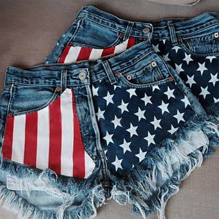 Dark Blue Women Fashion Casual American Flag Denim Shorts for wholesale on Faire