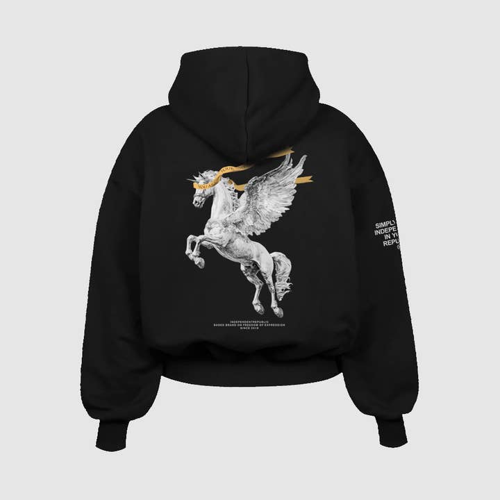 Pegaso © black hoodie per la vendita all'ingrosso da parte di Independent Republic