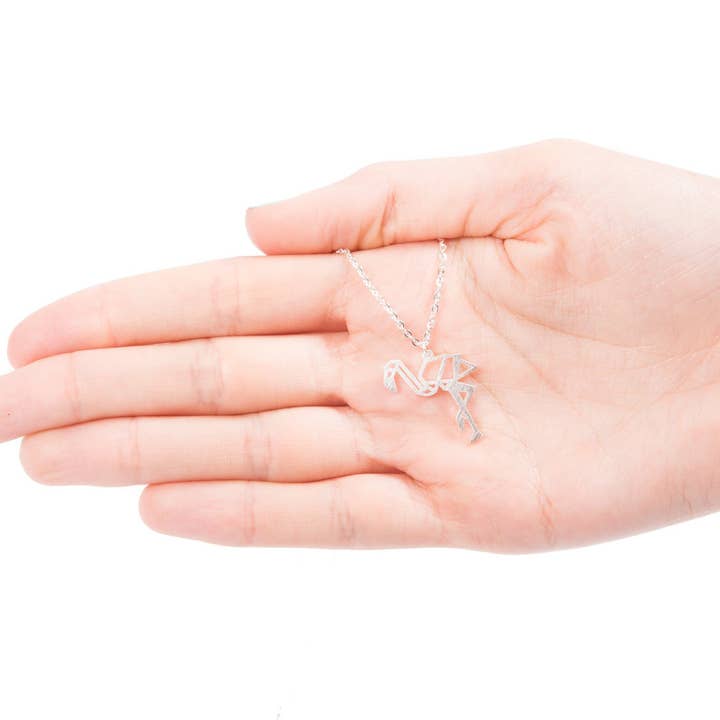 La Menagerie – wholesale Pendant/charm necklace – Flamingo Silver Origami Necklace8