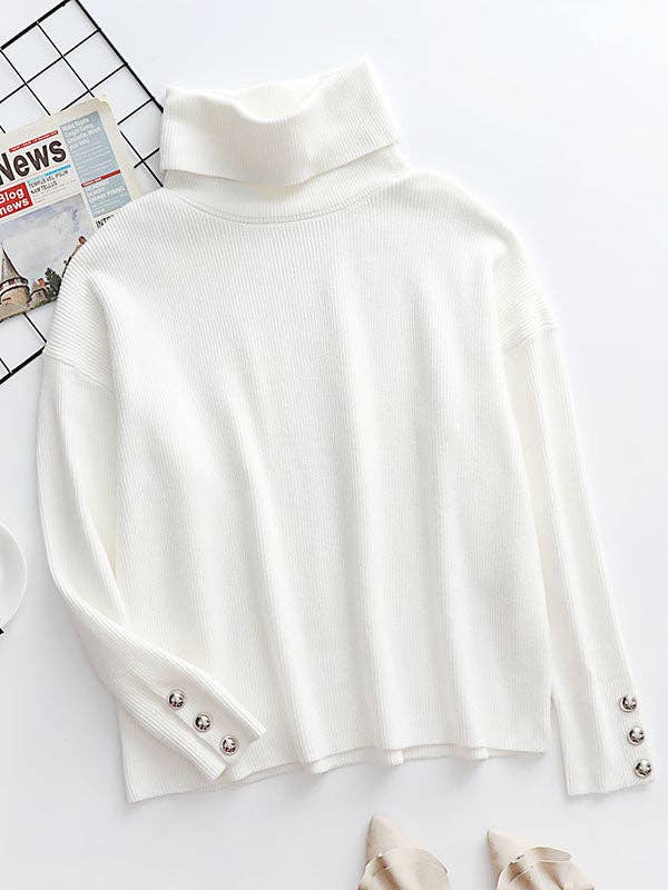 Sheer Trend – wholesale Knitted jumper – Women′s – Casual Loose Solid Color High-Neck Long Sleeves Knitwear23