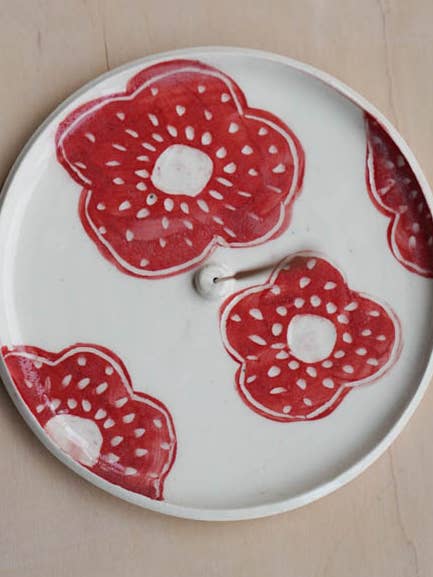 Red flower incense holder for wholesale by Feelceramics
