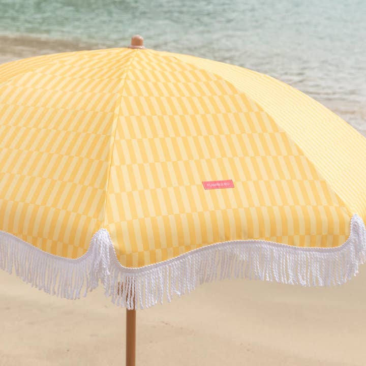 Flamingueo - Wholesale Beach Umbrella - Yellow striped umbrella11
