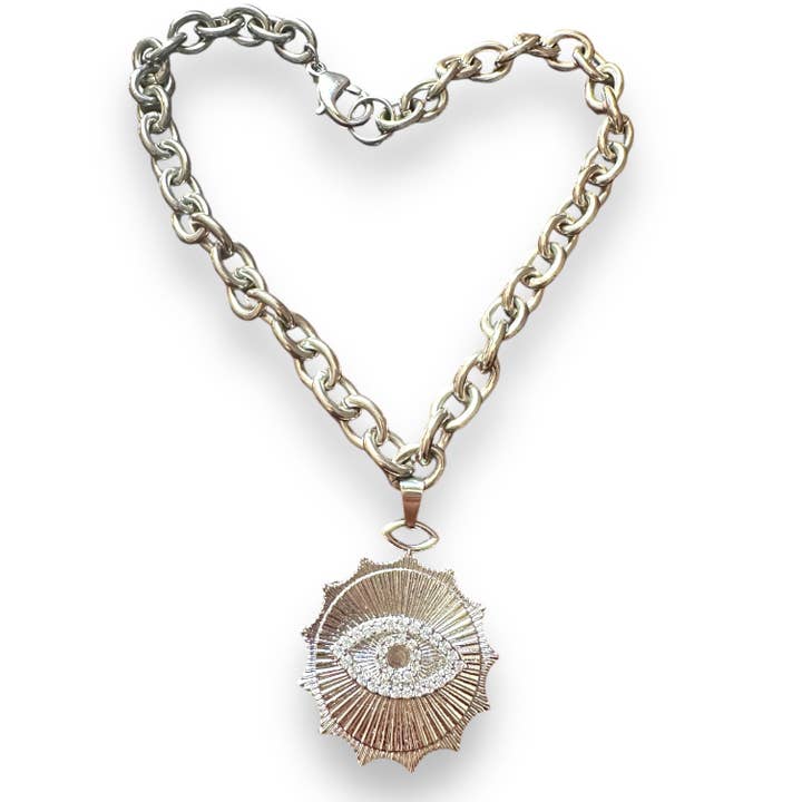 Tatiana Evil Eye Amulet Necklace for wholesale by Jagged Halo Jewelry