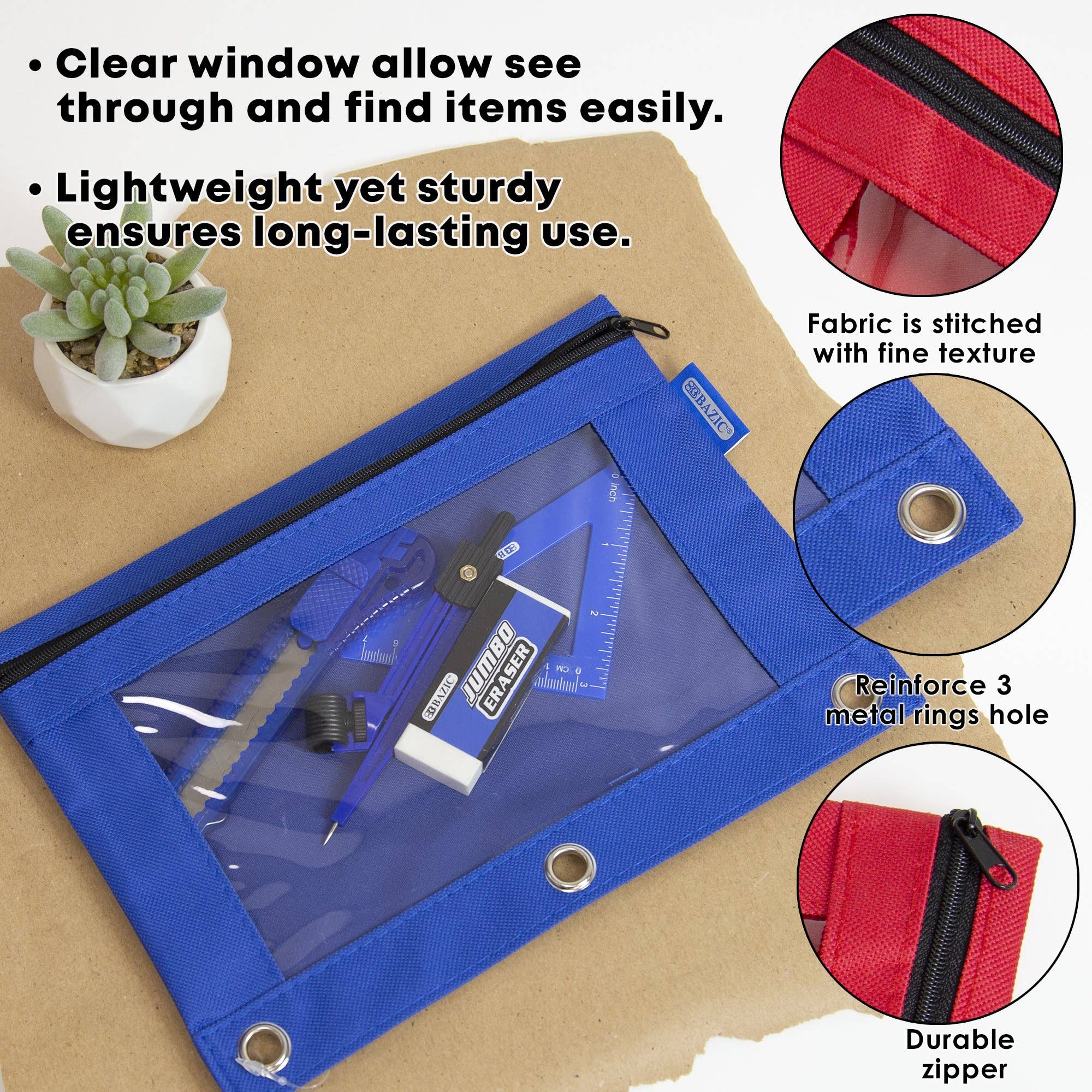 Luna Office Supply -  Everyday Essential - Vente Étuis/trousses à crayons - Pochette à crayons Pochette à 3 anneaux avec fenêtre transparente3