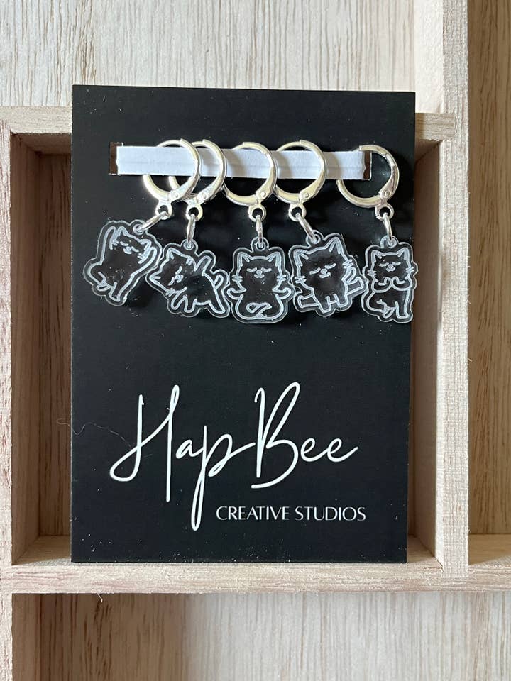 HOT YOGA CATS Stitch Marker set for wholesale by HapBee Creative Studios