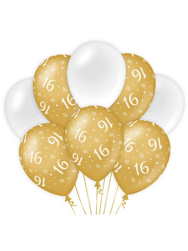 Globos de cumpleaños dorados/blancos - 16 para venta al por mayor de PD Party