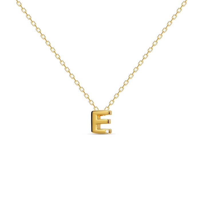 Diamond 'E' Letter Necklace - 18K Gold for wholesale on Faire4