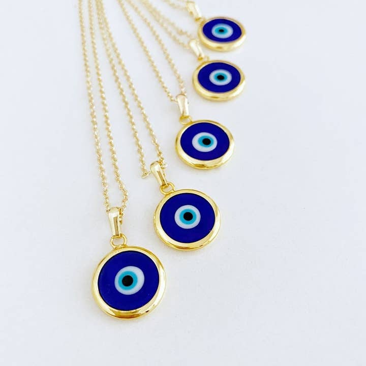 Evileyefavor - Venta al por mayor Collares con colgantes/abalorios - Collar ojo turco azul con cuenta Murano y cadena dorada5