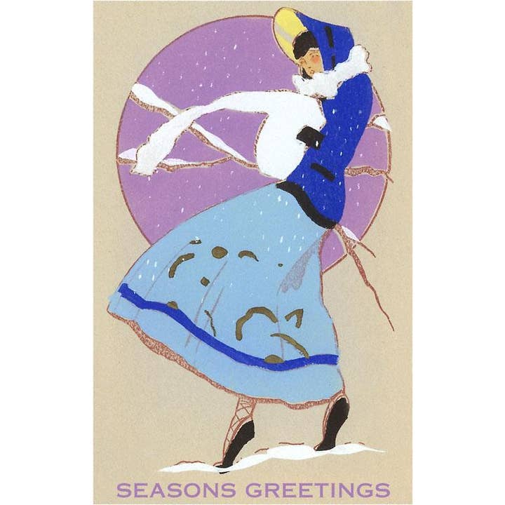 Greeting Card MC-256 Seasons Greetings, Girl in Wind for wholesale by Found Image Press