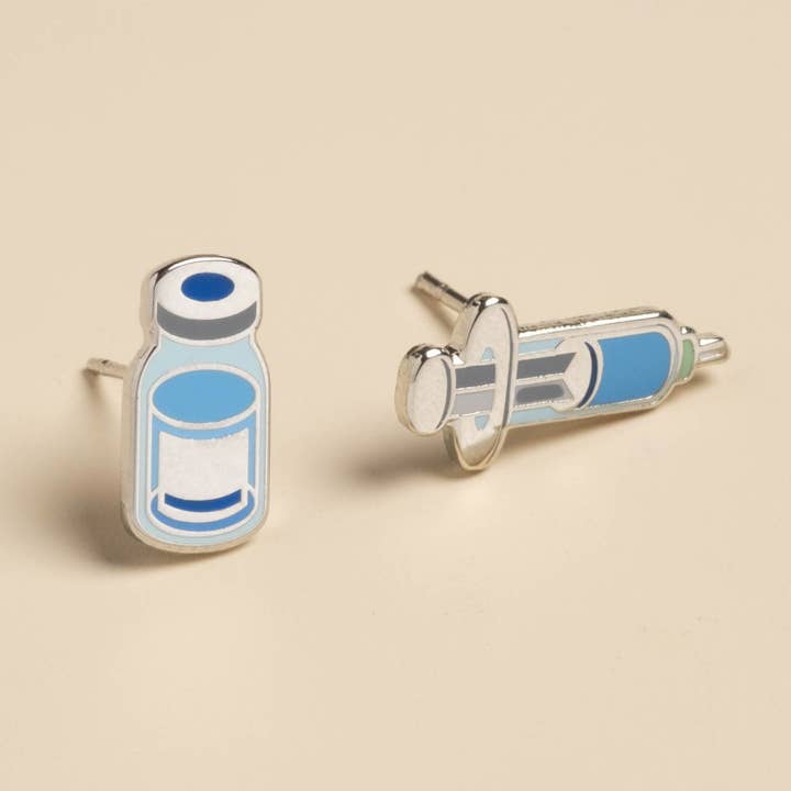 Vaccine Syringe and Vial (mixed set) Post Earrings for wholesale by Dissent Pins