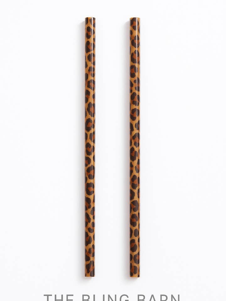 Sip Pretty Leopard Set van 2 Herbruikbare Rietjes voor wholesale door The Bling Barn