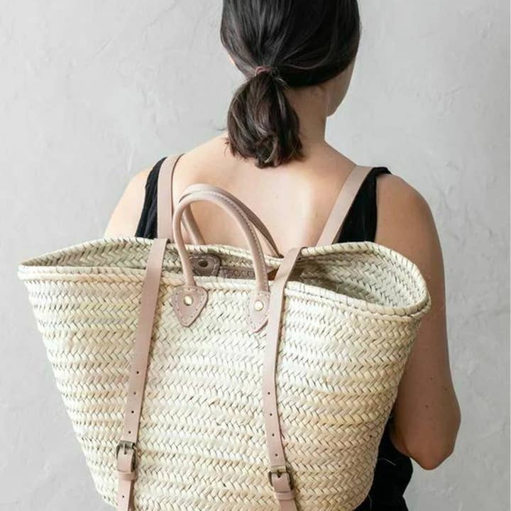 HandmadeBestSeller - Wholesale Beach Bag - STRAW BAG Handmade leather, French Market Basket Backpack