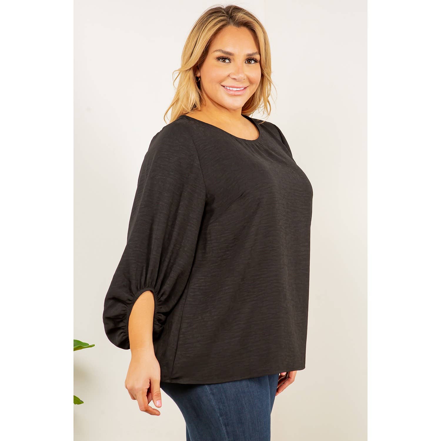 Curve Market – wholesale Blus - Dam – PLUS STORLEK JACQUARD LEOPARD BALLONG ÄRM BLUS2