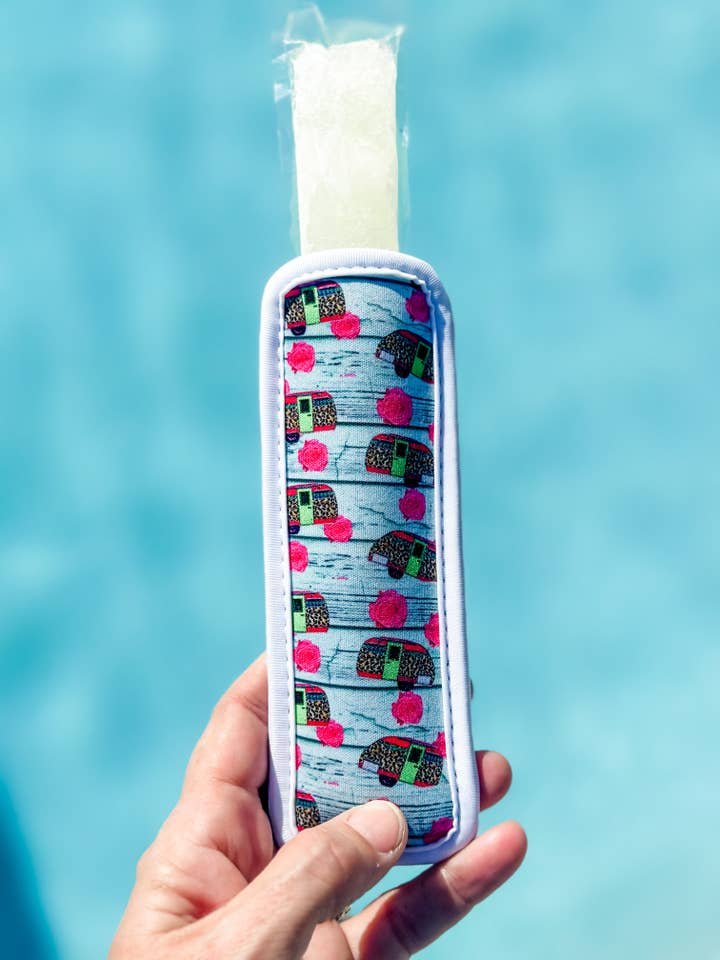 Neoprene Popsicle Holder "Pink Camper" for wholesale by Harris Girls & Co.