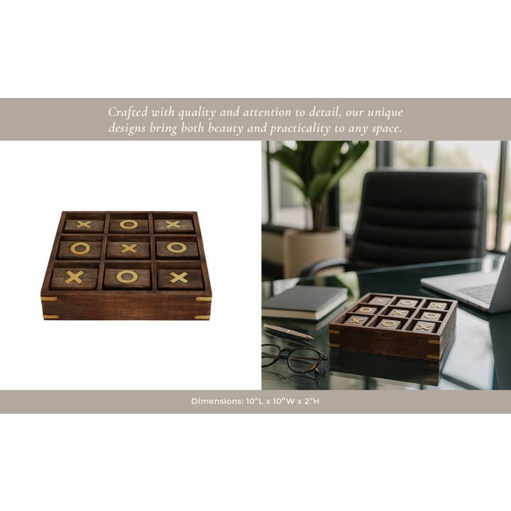 Sagebrook Home - Wholesale Board Game - Board Game - Brown Wood/Metal Revolving Tic Tac Toe, 10 in.12