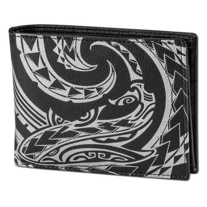 NA KOA - Wholesale Wallet - Men's - Hawaiian shark tattoo wallet with flip ID - Art: "Mano" by Kuaika Quenga