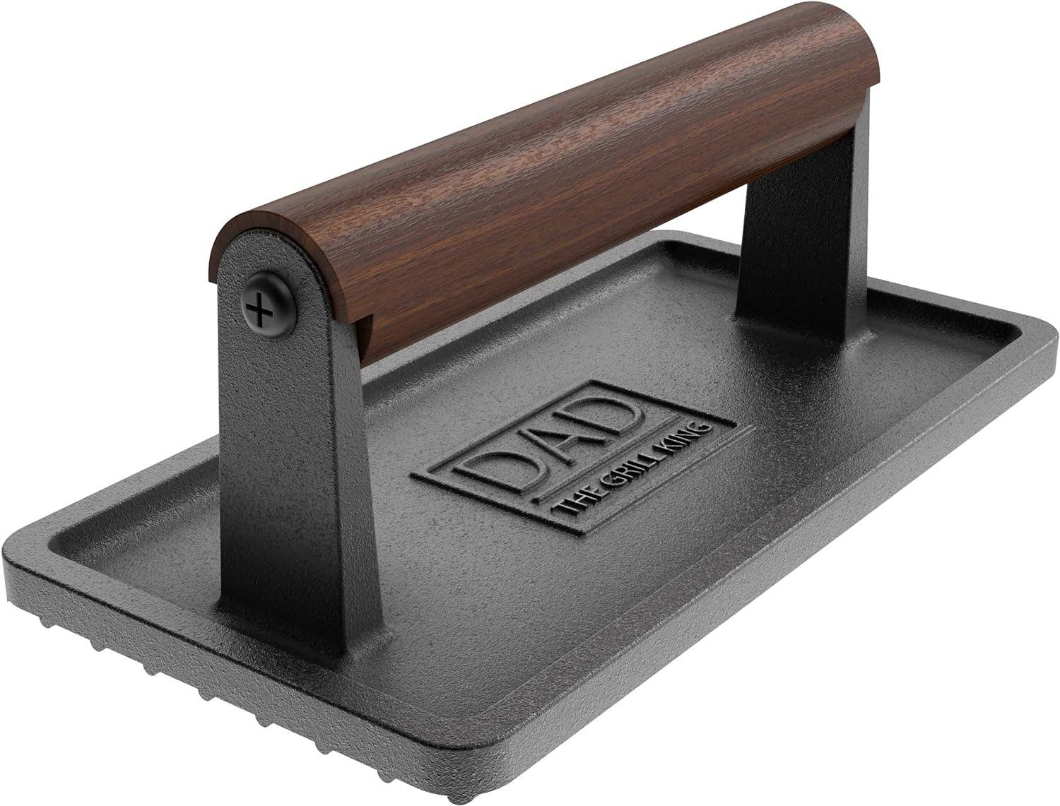 Infinite Basics - Wholesale Grill Pan/Griddle - Soho Grilling Gift for Dad, BBQ Cast Iron Grill Press for Smash Burger, Hamburger, Meat, Bacon (2.6 lbs) Cooking Weight for Fathers Day/Christmas/Birthday “Dad The Grill King” (Gift Boxed)3