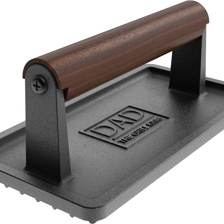 Infinite Basics - Wholesale Grill Pan/Griddle - Soho Grilling Gift for Dad, BBQ Cast Iron Grill Press for Smash Burger, Hamburger, Meat, Bacon (2.6 lbs) Cooking Weight for Fathers Day/Christmas/Birthday “Dad The Grill King” (Gift Boxed)3