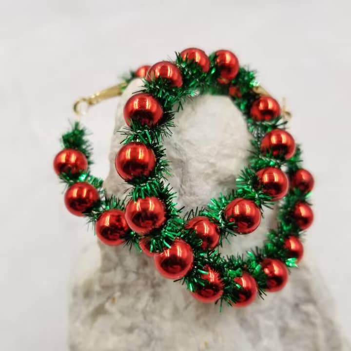 The Pretty Jewellery - Wholesale Hoop earrings - Christmas Pom Pom Beaded Hoops Earrings2
