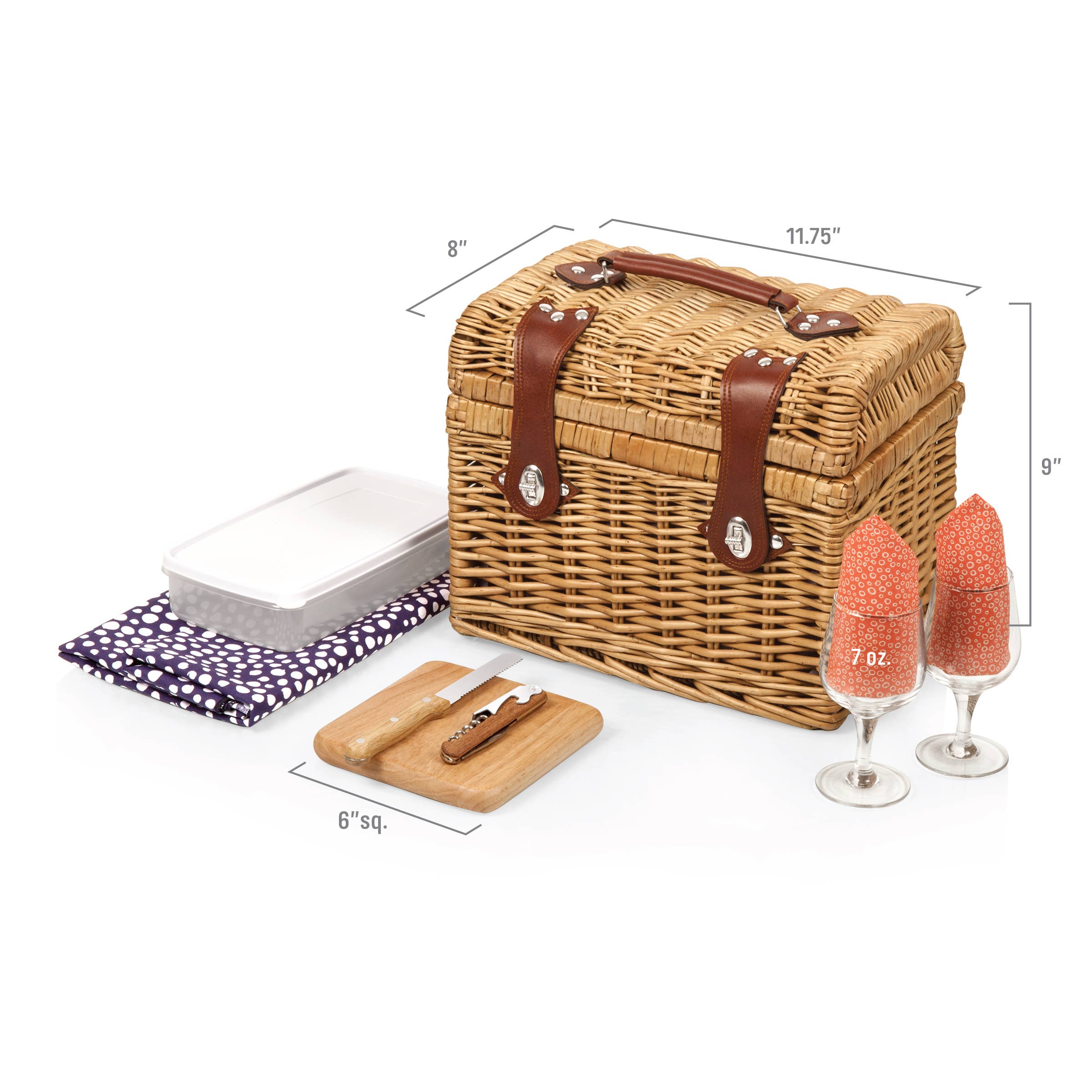 Adeline Collection Deep Purple with Coral Pattern Napa Wine & Cheese Picnic Basket for wholesale on Faire6