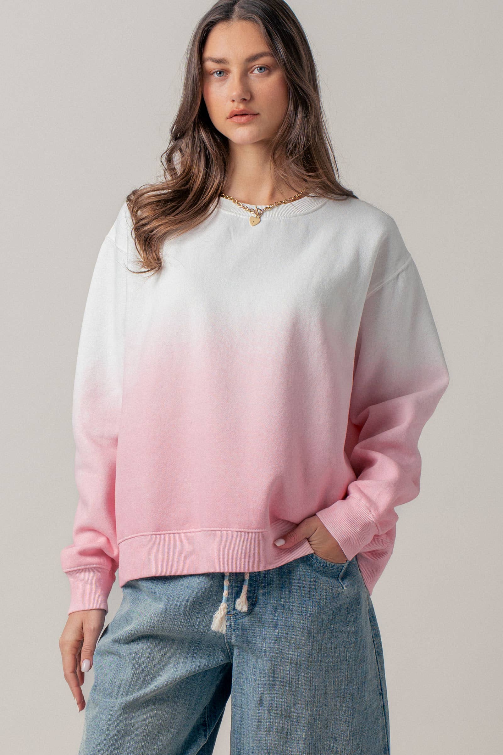 Urban Daizy - Wholesale Knit Sweater - Women's - Ombré Dip-Dye Crewneck Sweater3