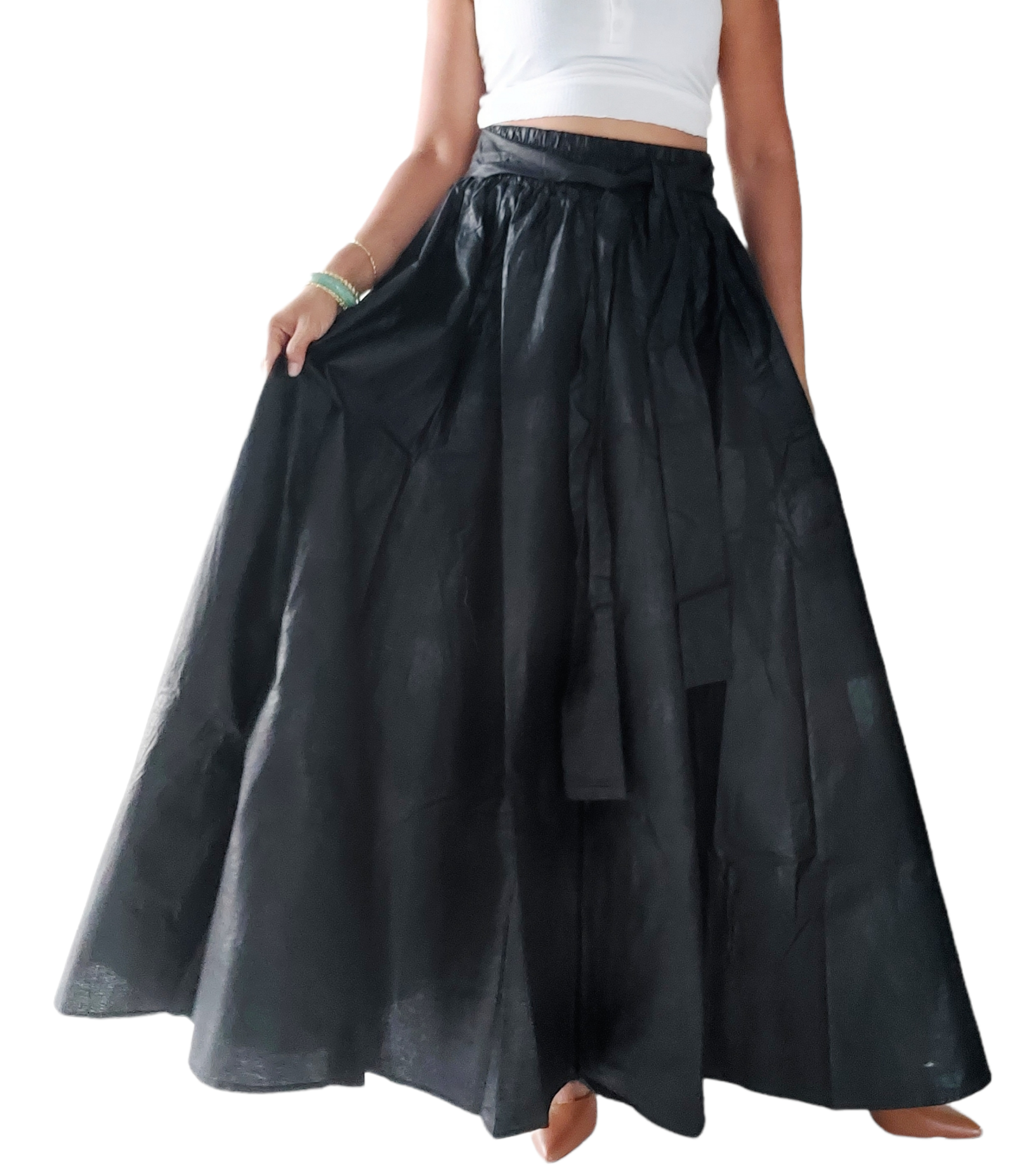 India Batik - Vendita all'ingrosso Completo top e gonna - Donna - Gonna a tinta unita e top corto da donna - Nero0