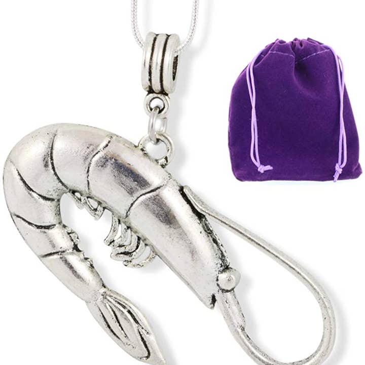 Dave The Bunny - Venta al por mayor Collares con colgantes/abalorios - Collar de cadena de serpiente de acero inoxidable con encanto grande de camarón, 100% acero inoxidable, vida marina, concha de gambas