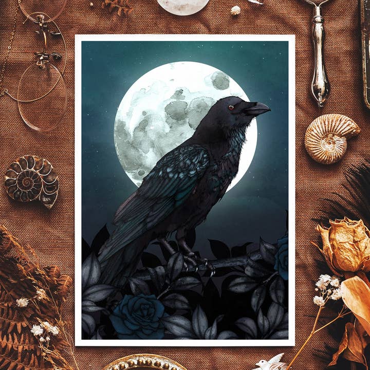 Raven and Full Moon - Giclée Art Print for wholesale by Print is Dead