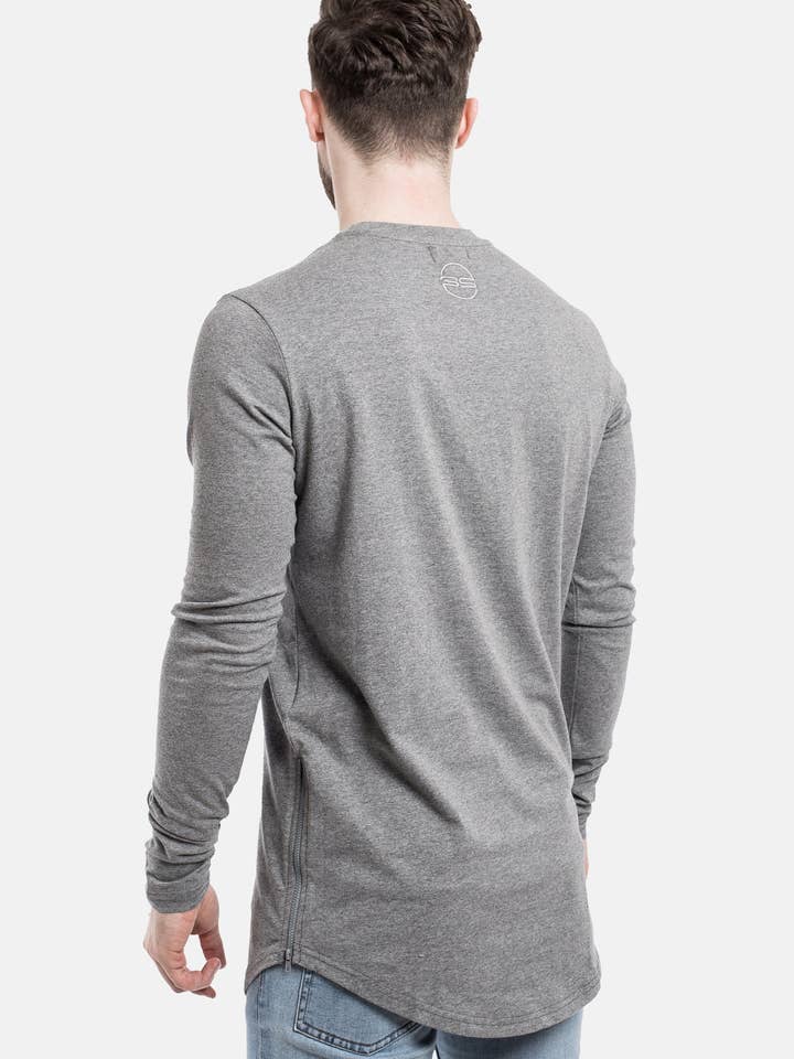 Blackskies - Wholesale T-Shirt - Men's - Seitlicher Reißverschluss Langarm Longline T-Shirt Silber Grau2